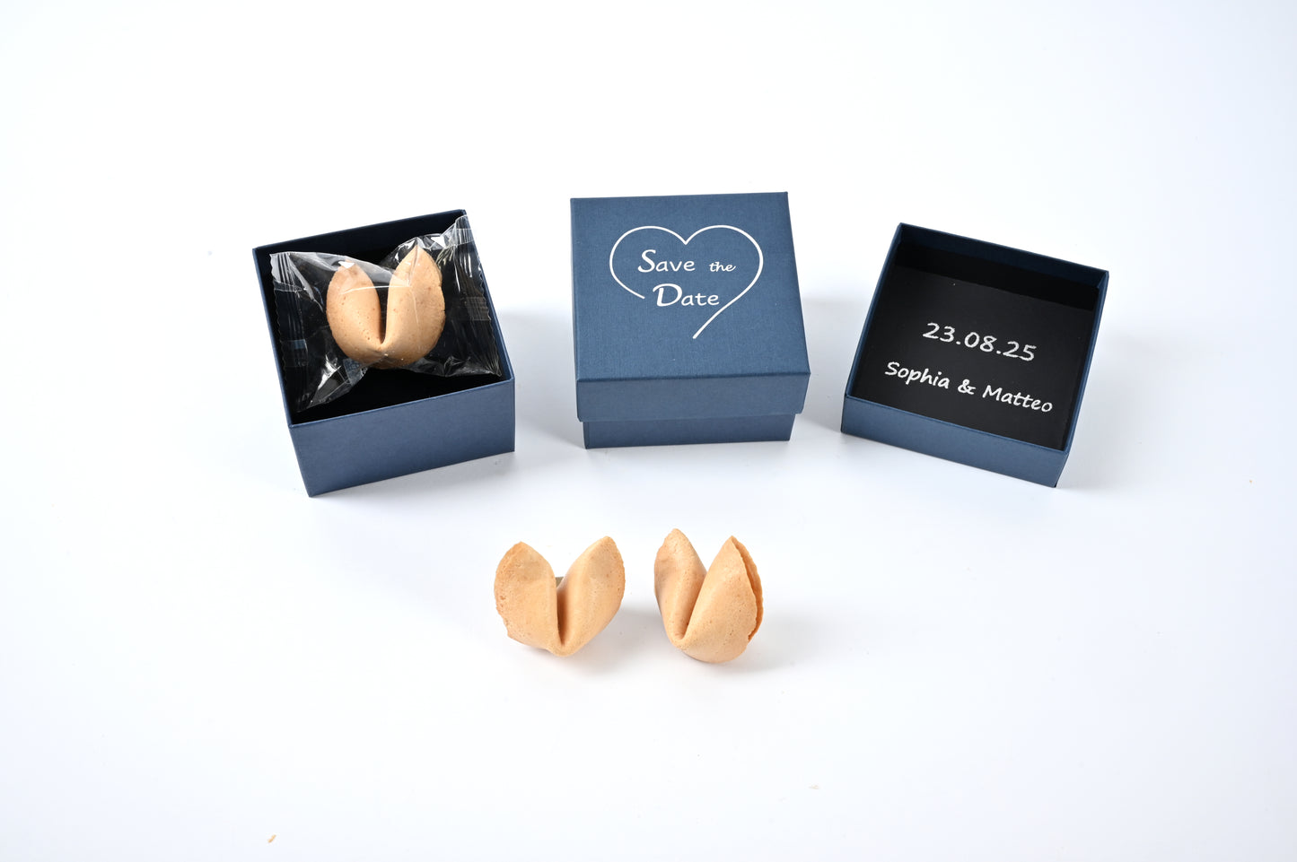 Edle Designer Box - Save the Date - mit Glückskeks (dunkelblau)