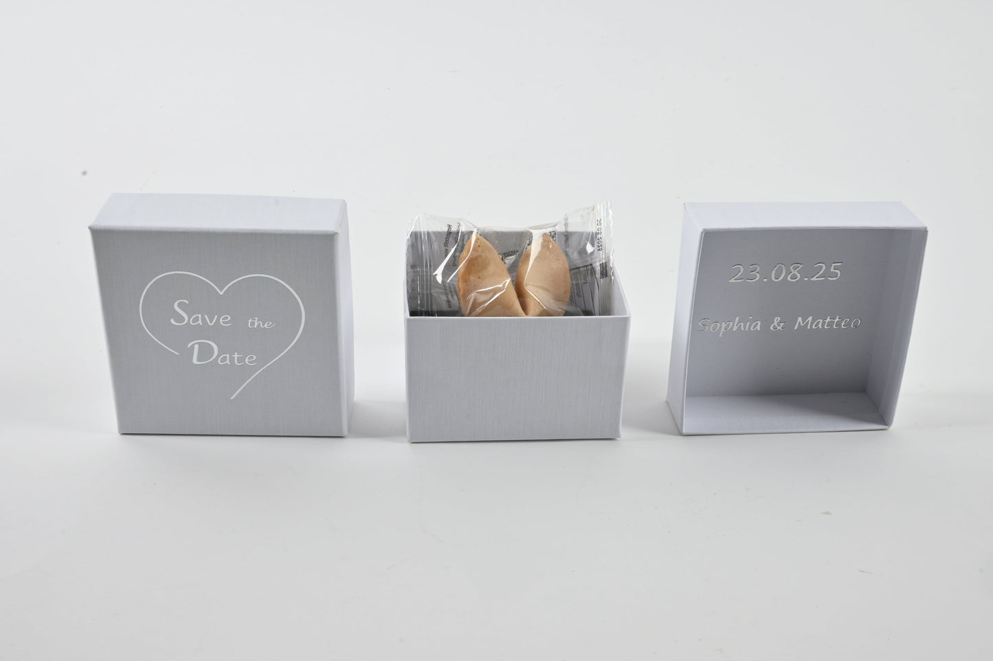 Edle Designer Box - Save the Date - mit Glückskeks (weiß)