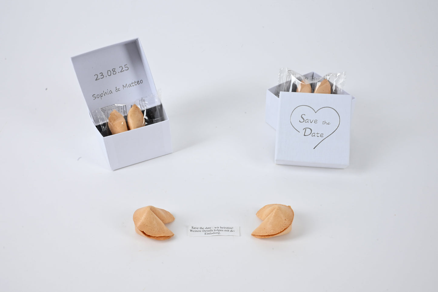 Edle Designer Box - Save the Date - mit Glückskeks (weiß)