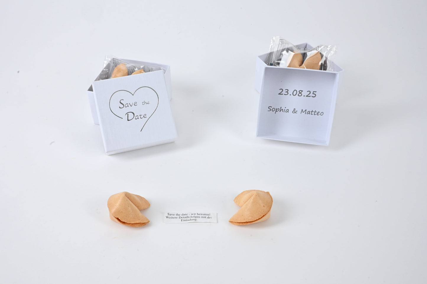 Edle Designer Box - Save the Date - mit Glückskeks (weiß)